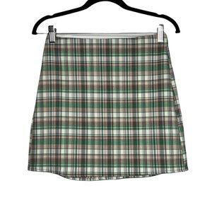 Zara Check Plaid Green Brown Cream Mini Skirt Size Small NEW